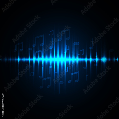 Sound waves oscillating glow light. Abstract technology background