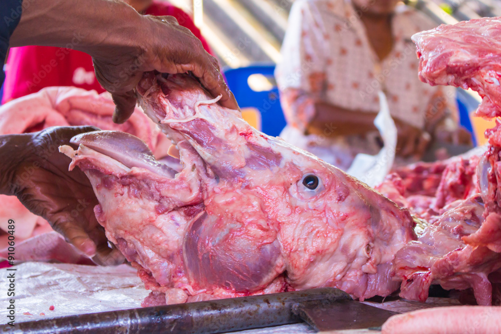 fresh raw pork at slaughterhouse in thailand