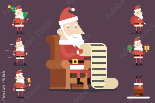 Santa Claus Cartoon Characters Set Poses Emotions Accessories