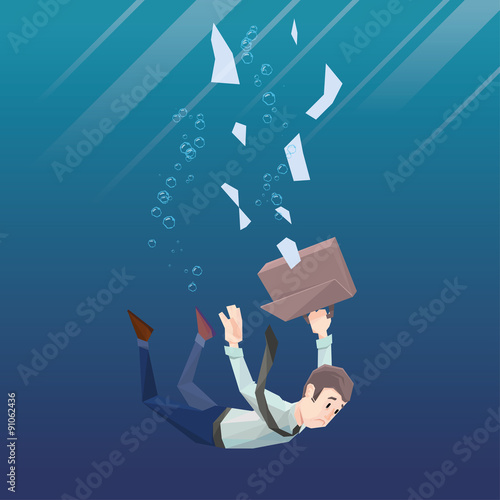 Man in office wear goes down under water