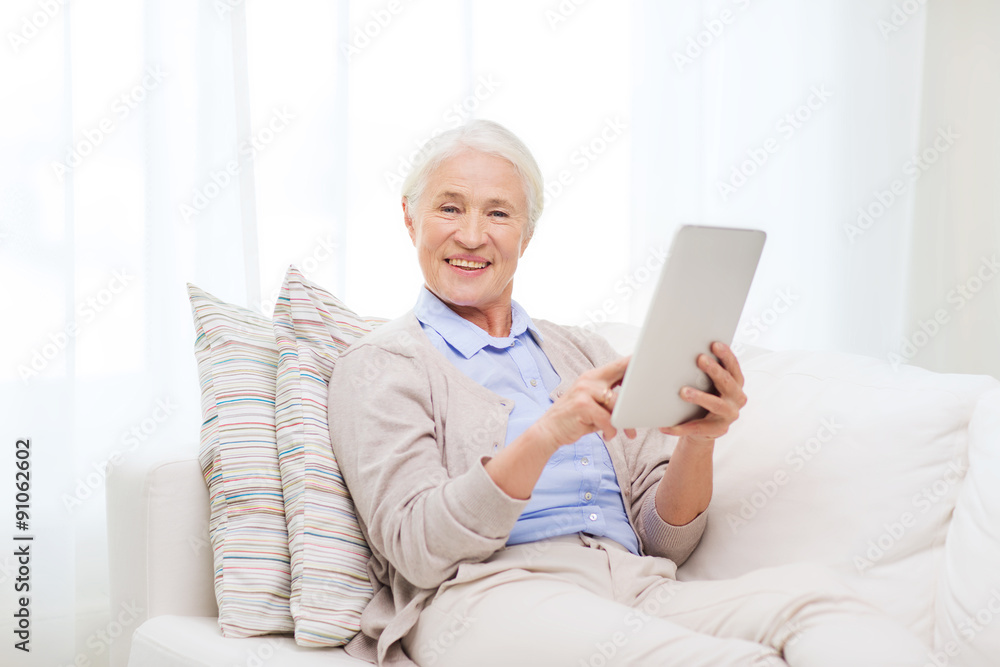 happy senior woman with tablet pc at home happy senior woman with tablet pc at home