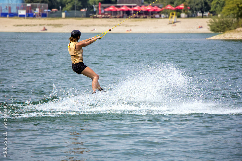 Young girl wakeboarder