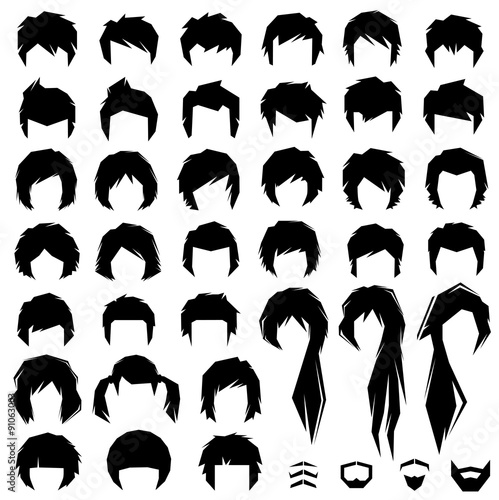woman and man hair, vector hairstyle silhouette