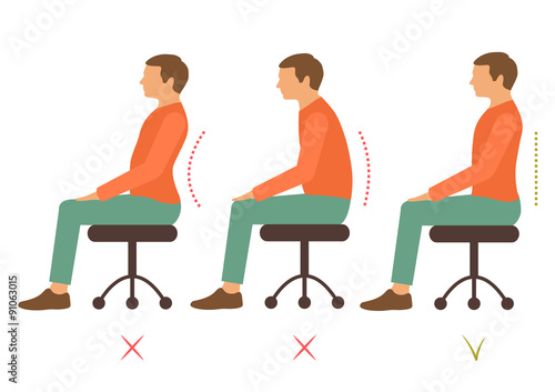 correct back position, vector illustration right  person posture