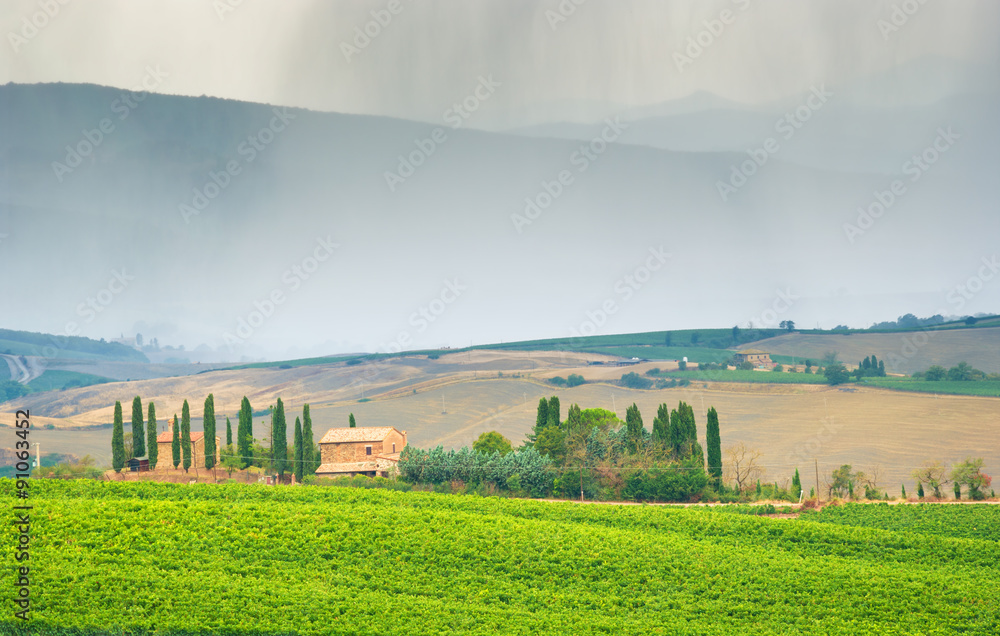 Rainy weather in Tuscany, Italy.