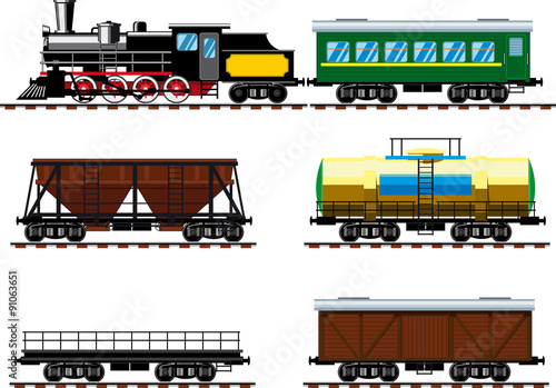 Old steam locomotive with wagons