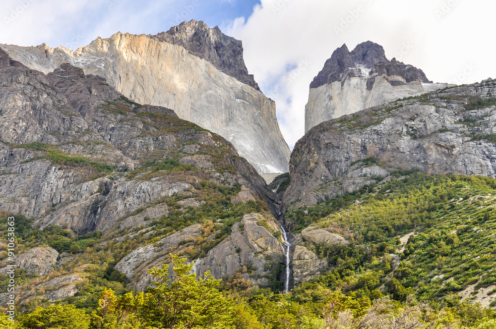 Fototapeta premium Waterfall, Torres del Paine National Park, Chile