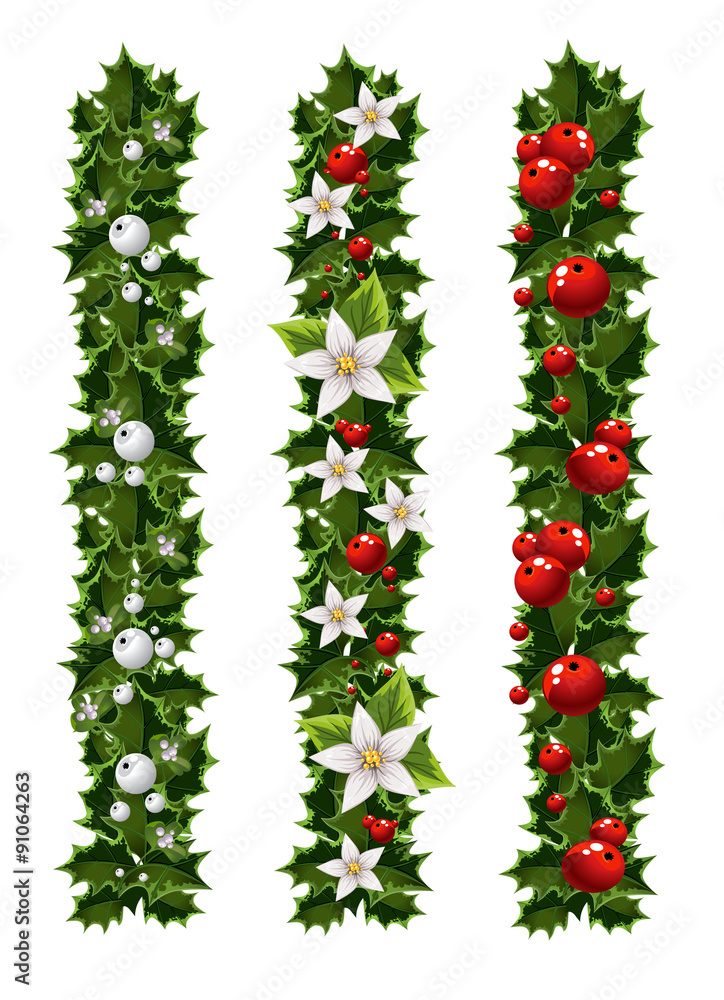 Green Christmas garlands of holly and mistletoe Green Christmas garlands of holly and mistletoe