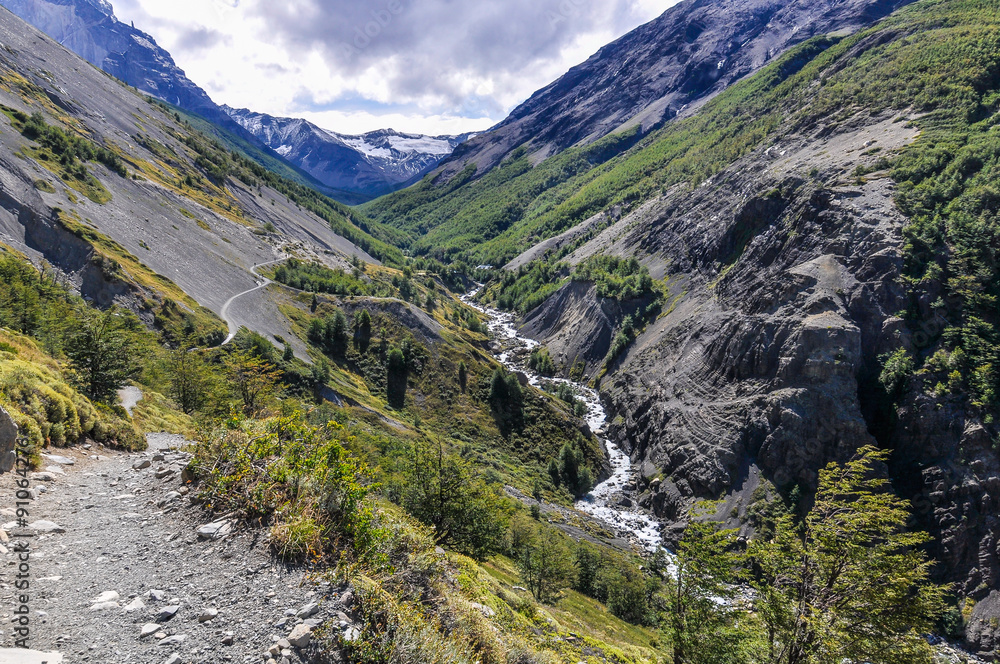 Fototapeta premium Mountain stream, Torres del Paine National Park, Chile