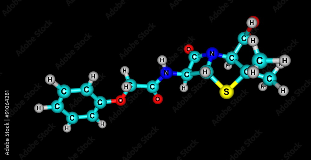 Penicillin V molecular structure isolated on black Penicillin V molecular structure isolated on black