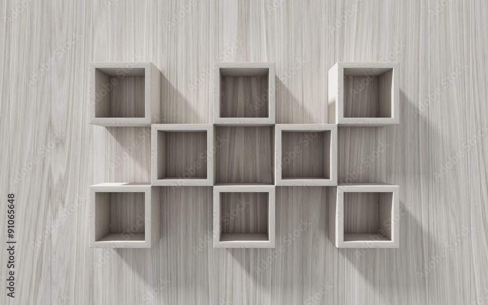 3d isolated Empty shelf for exhibit on wood background 3d isolated Empty shelf for exhibit on wood background