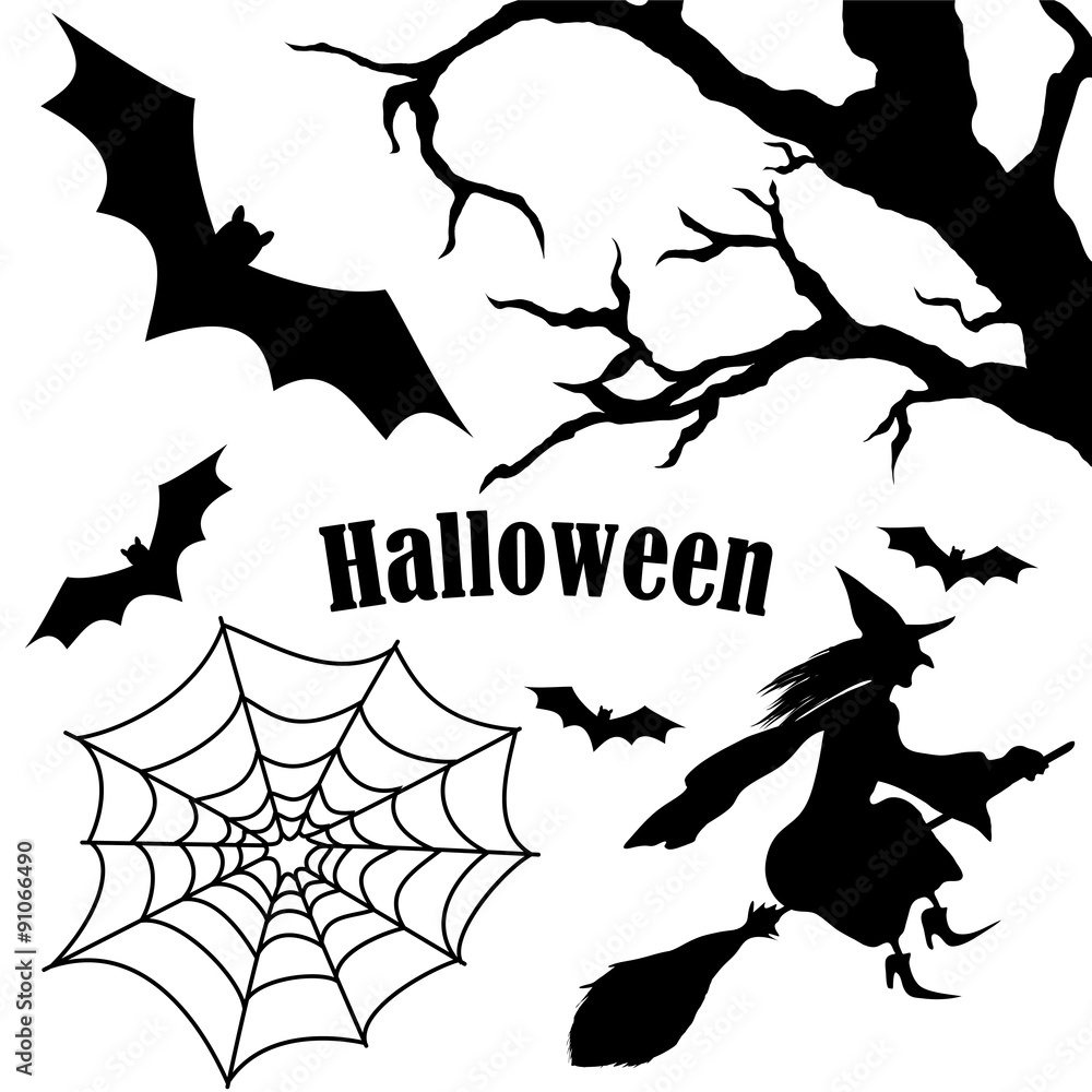 Set of halloween silhouette on white background Set of halloween silhouette on white background