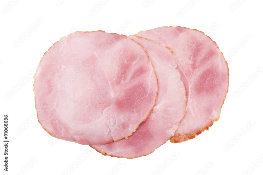 Sliced smoked ham isolated on white background