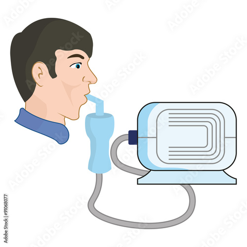 A man uses a nebulizer, from asthma and respiratory diseases in vector