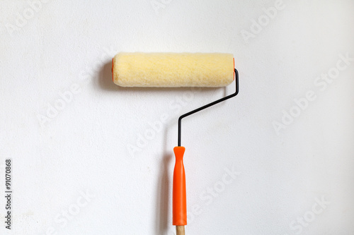 Roller paint brush on white background