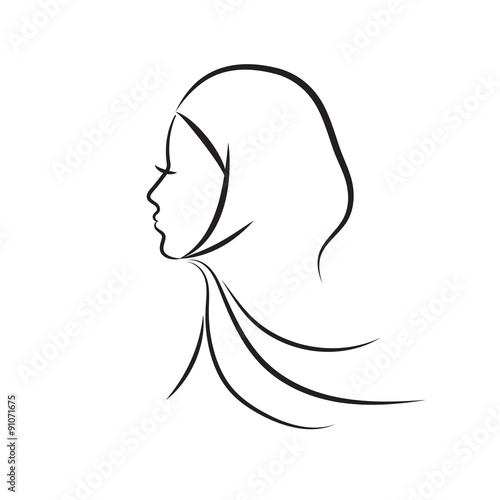 Beautiful arabic muslim woman outline style, vector