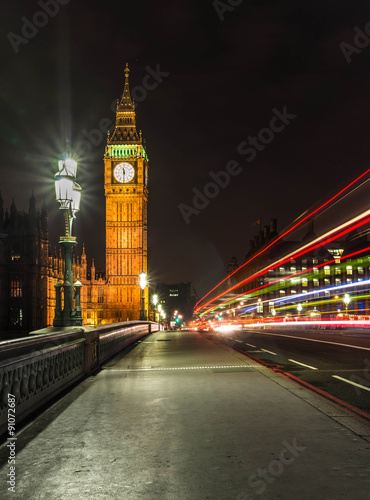 Fototapeta Naklejka Na Ścianę i Meble -  Big Ben, Westminster bridge and river Thames in night, London, UK.