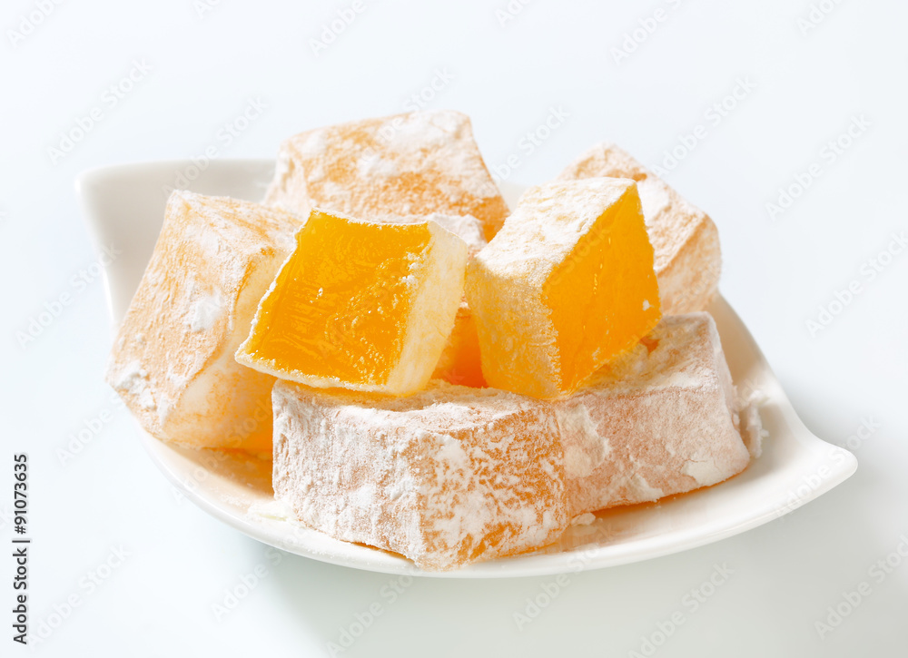 Mastic-flavored jelly cubes (Greek Turkish delight) Mastic-flavored jelly cubes (Greek Turkish delight)
