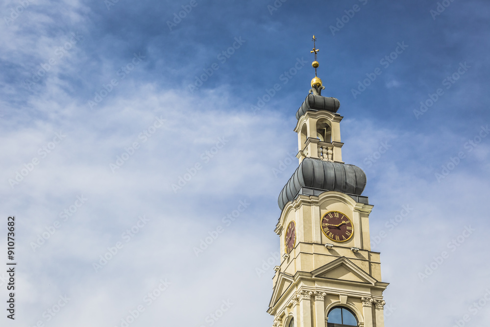  View of City hall tower and the main square in old city of Riga