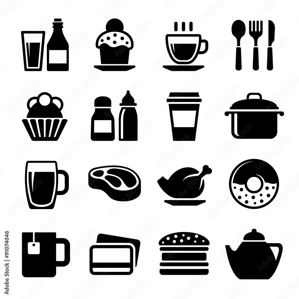 Restaurant and Cafe Food Drink Icon Set. Vector Restaurant and Cafe Food Drink Icon Set. Vector