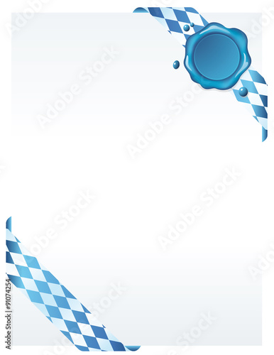 Sheet paper with Oktoberfest corner ribbons in Bavarian flag colors and blue wax seal