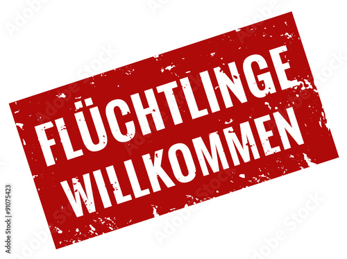 Refugees Welcome Schild Stempel 
