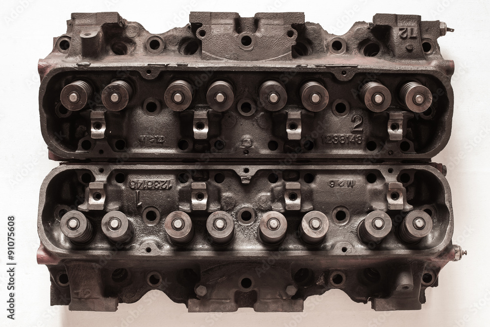 Opened old v8 engine heads showing valves and springs Stock Photo Adobe Stock