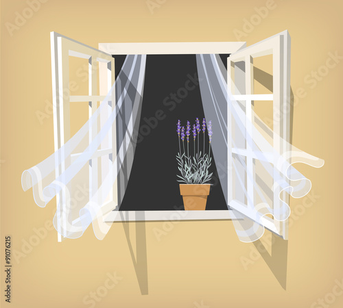 Open window with lavender