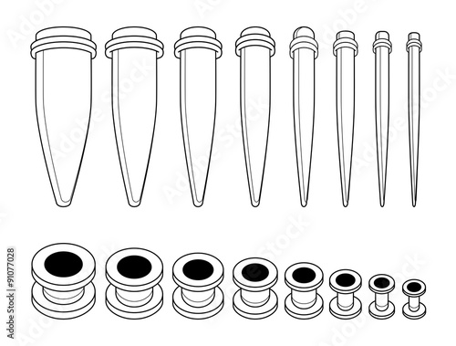 Set of ear tunnels and taper starters kit. Contour