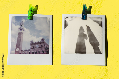 Vintage Polaroid snapshots of tourists in Siena