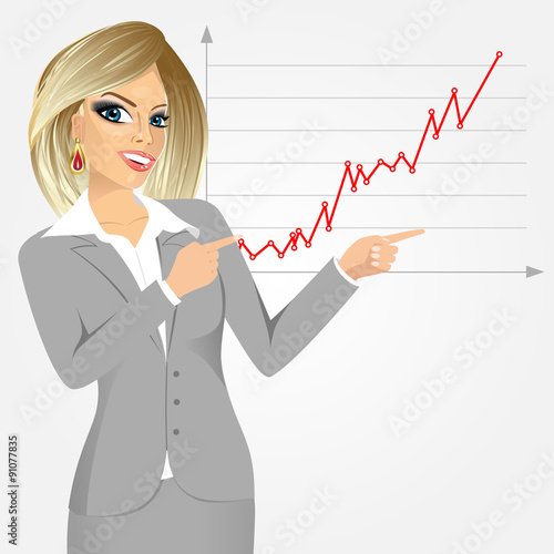 businesswoman pointing at growth graph