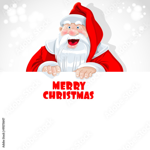 Cute Santa Claus hold big banner