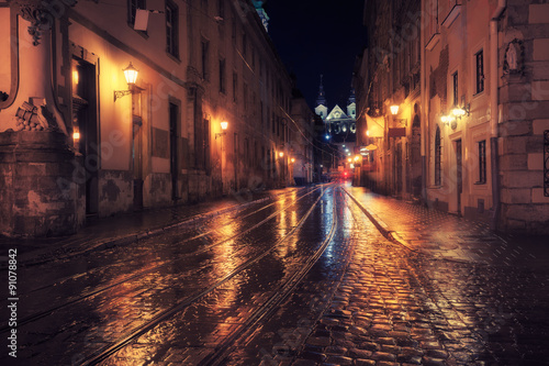 Old European city at night © Nickolay Khoroshkov
