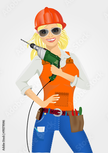 worker woman with drill