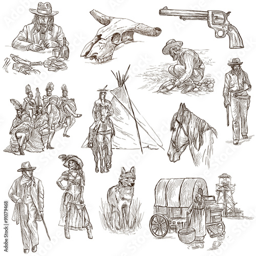 Fototapeta Indians and Wild West - An hand drawn pack.
