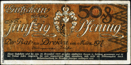 Historische Banknote, Notgeld, Maerz 1917, Fünfzig Pfennig, Deutschland