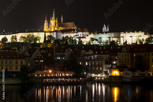 Panorama of the St. Vitus Cathedral in Prague at night. Gothic Roman Catholic cathedral in Prague Castle  the seat of the Archbishop of Prague.