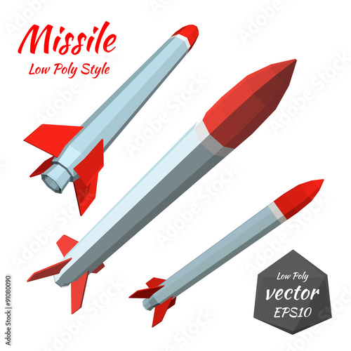 Set missile isolated on white background. Low poly style. Vector