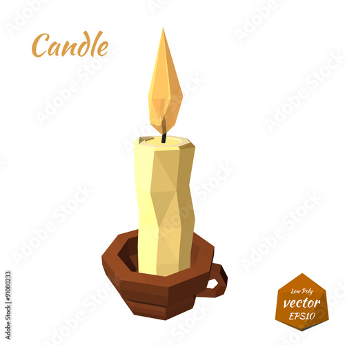 A candle in the cup and a bright flame isolated on white backgro