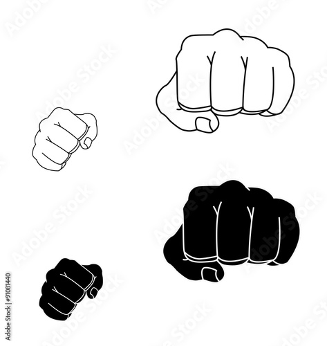 Clenched striking man fists in fight stance.  Black and white