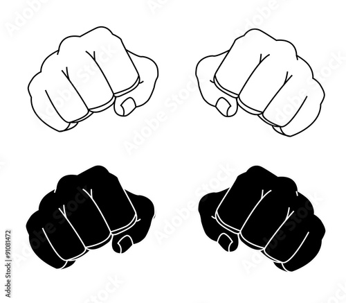 Comics style clenched man fists black and white color