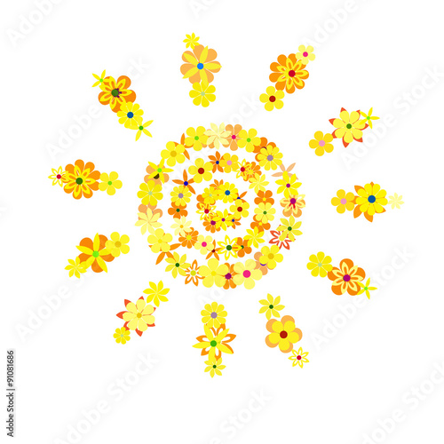 Sun consisting of yellow flowers. Creative concept.