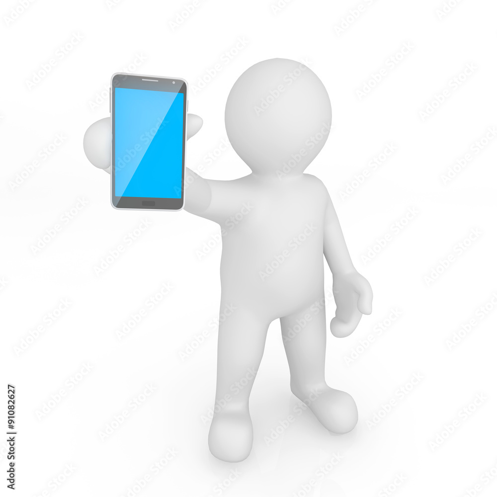 White man holding mobile device. White man holding mobile device.
