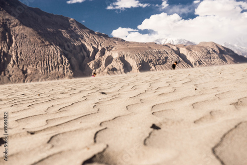 Beautiful view landscape nubra valley sand at india photo