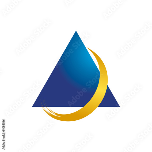 Blue Gradient Triangle with Golden Swirl - Elegant Abstract Logo Symbol for Business, Tech or Finance Branding