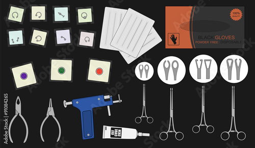Set of professional piercing equipment. Color