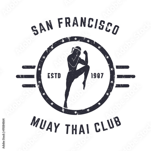 Muay thai club Vintage emblem, logo, grunge textured