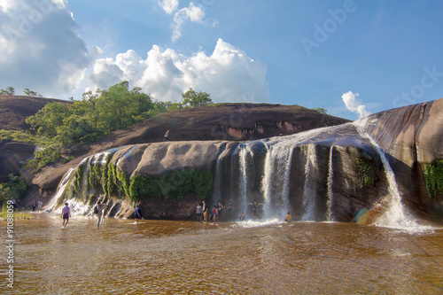 'Tham Phra' Waterfall, People are playing waterfall. Bungkan