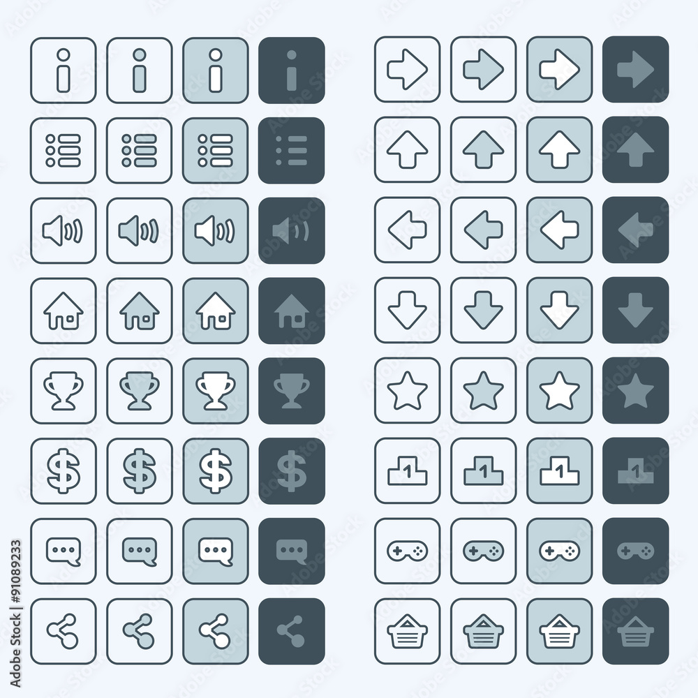 Thin line game icons buttons interface, ui