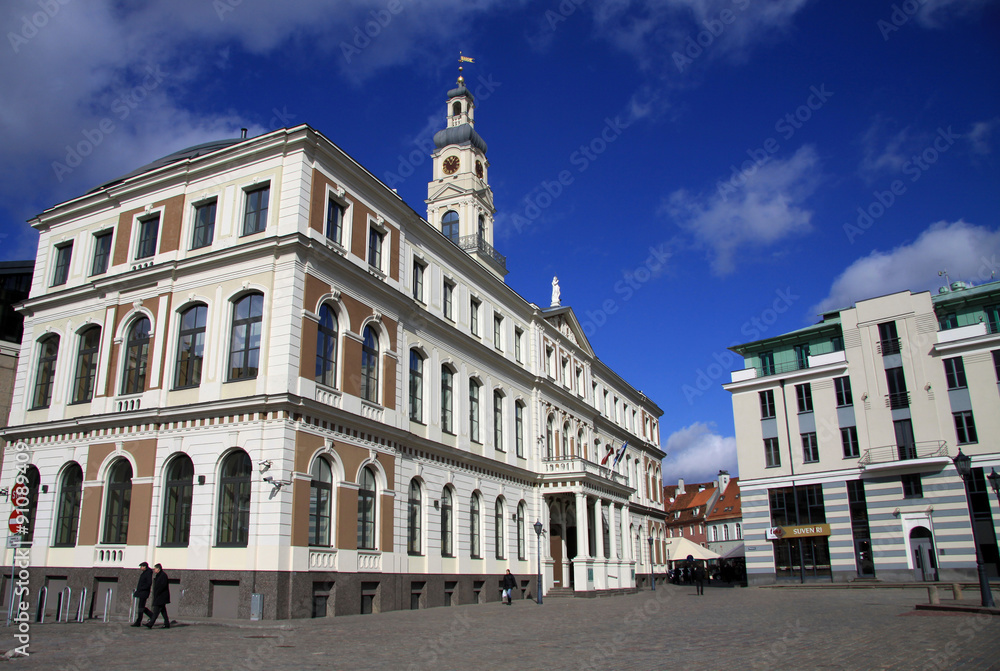 RIGA, LATVIA - MARCH 19, 2012: Building of Riga City Council at the Town Hall Square